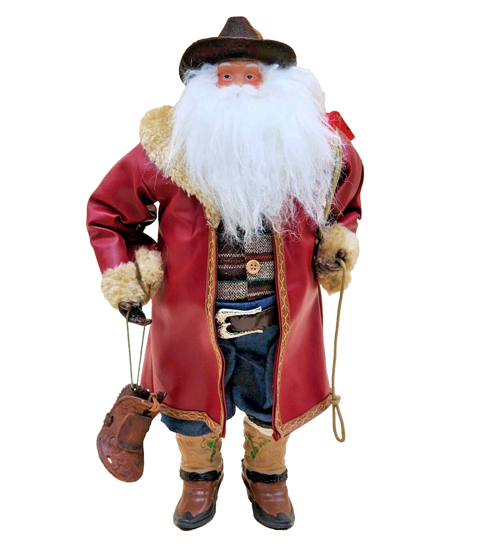 North Pole Trading Co Western Cowboy Santa 18.5" Figurine Saddle Rope Red Duster